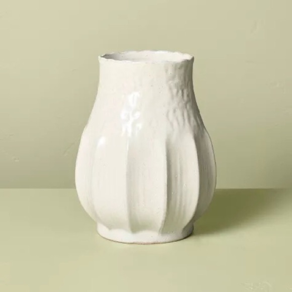 12" Pleated Ceramic Vase Sour Cream - Hearth & Hand™ with Magnolia